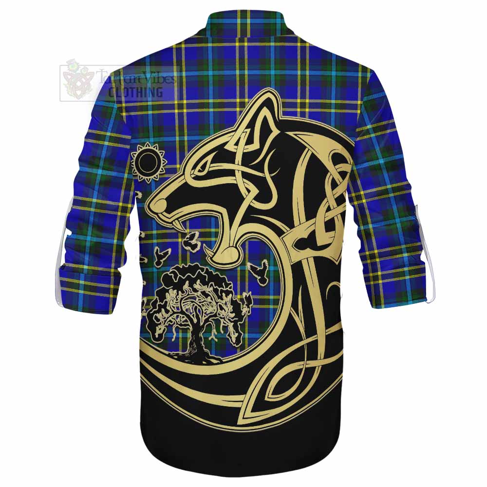 Tartan Vibes Clothing Hope Tartan Ghillie Kilt Shirt with Family Crest Celtic Wolf Style