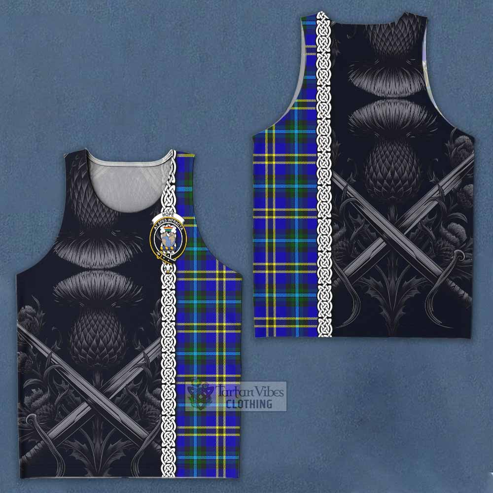 Tartan Vibes Clothing Hope Tartan Men's Tank Top with Family Crest Cross Sword Thistle Celtic Vibes