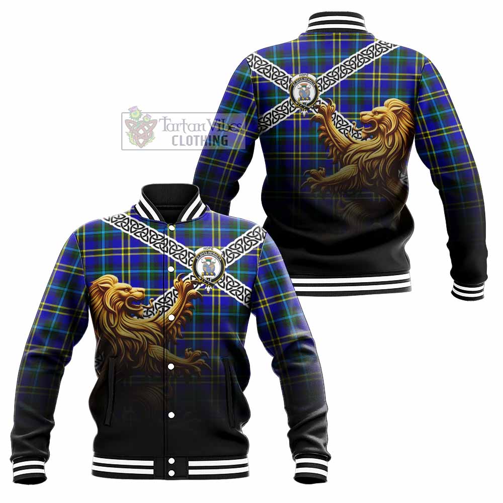 Tartan Vibes Clothing Hope Crest Tartan Baseball Jacket with Golden Lion Emblem Celtic Style