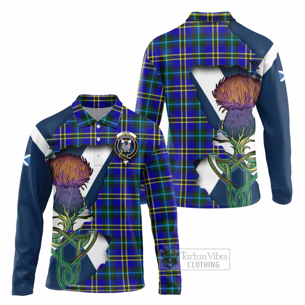 Tartan Vibes Clothing Hope Tartan Family Crest Long Sleeve Polo Shirt Scottish Thistle Celtic Inspired