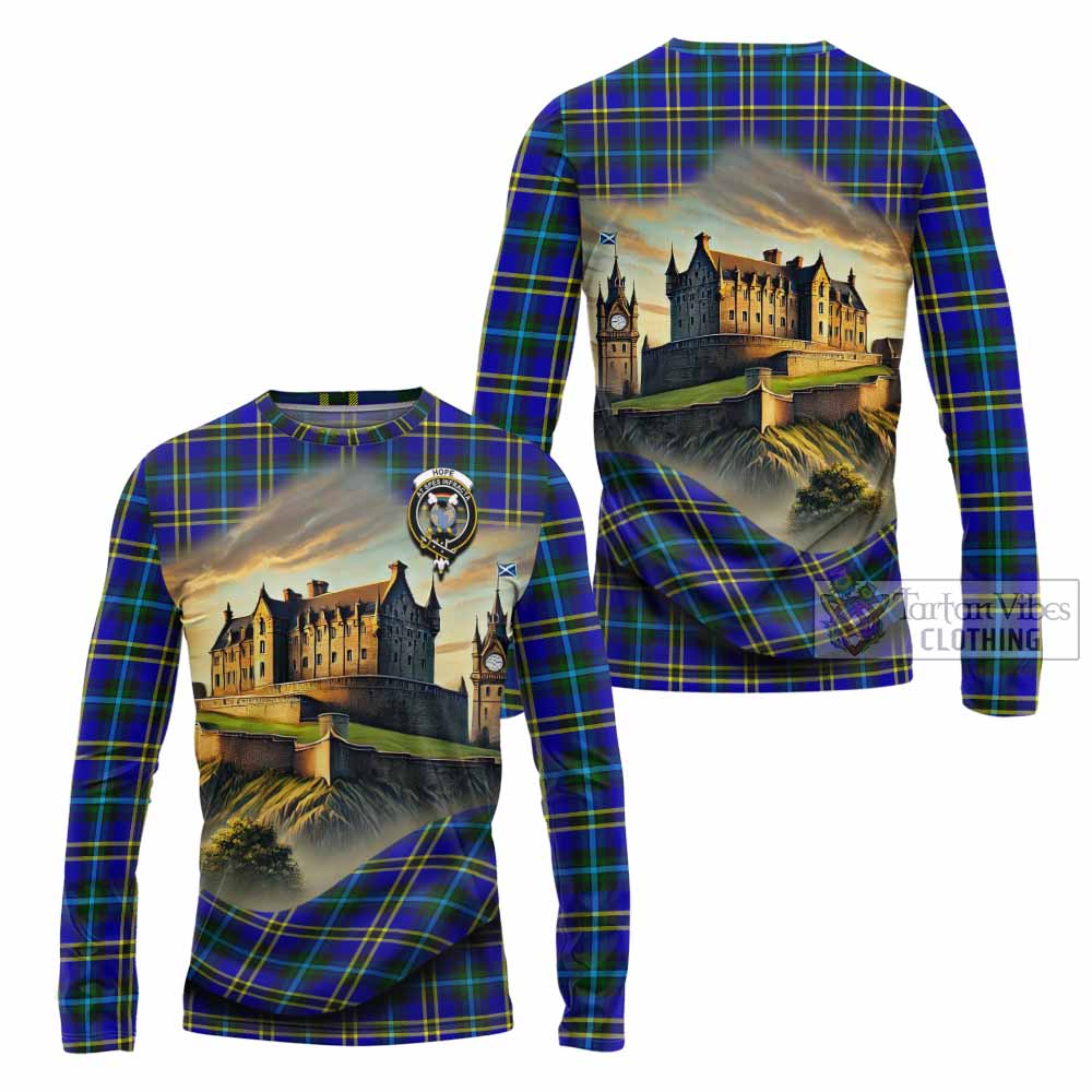 Tartan Vibes Clothing Hope Tartan Family Crest Long Sleeve T-Shirt with Scottish Ancient Castle Style