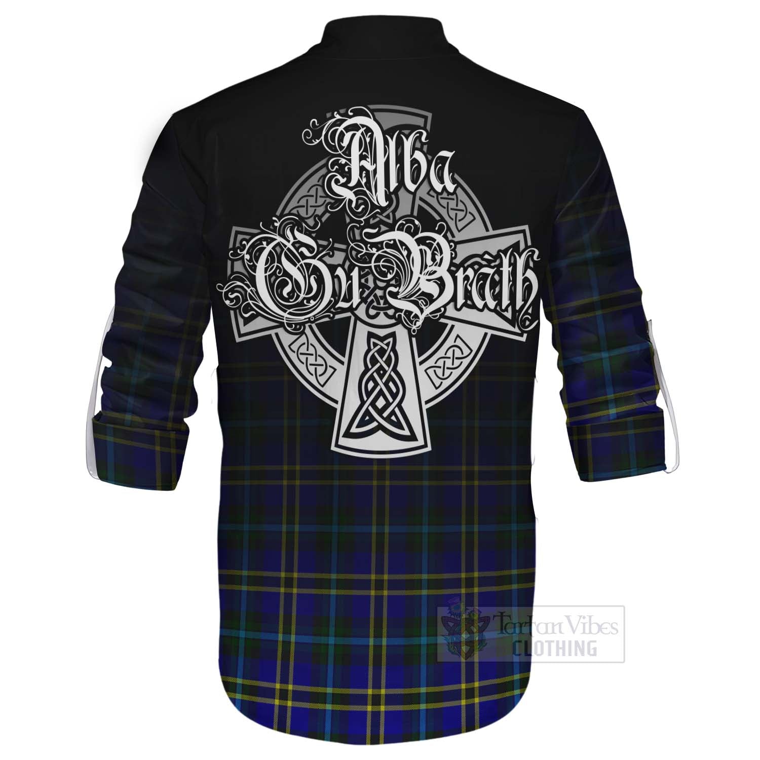 Tartan Vibes Clothing Hope Tartan Ghillie Kilt Shirt Featuring Alba Gu Brath Family Crest Celtic Inspired