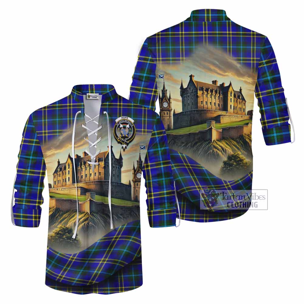 Tartan Vibes Clothing Hope Tartan Family Crest Ghillie Kilt Shirt with Scottish Ancient Castle Style