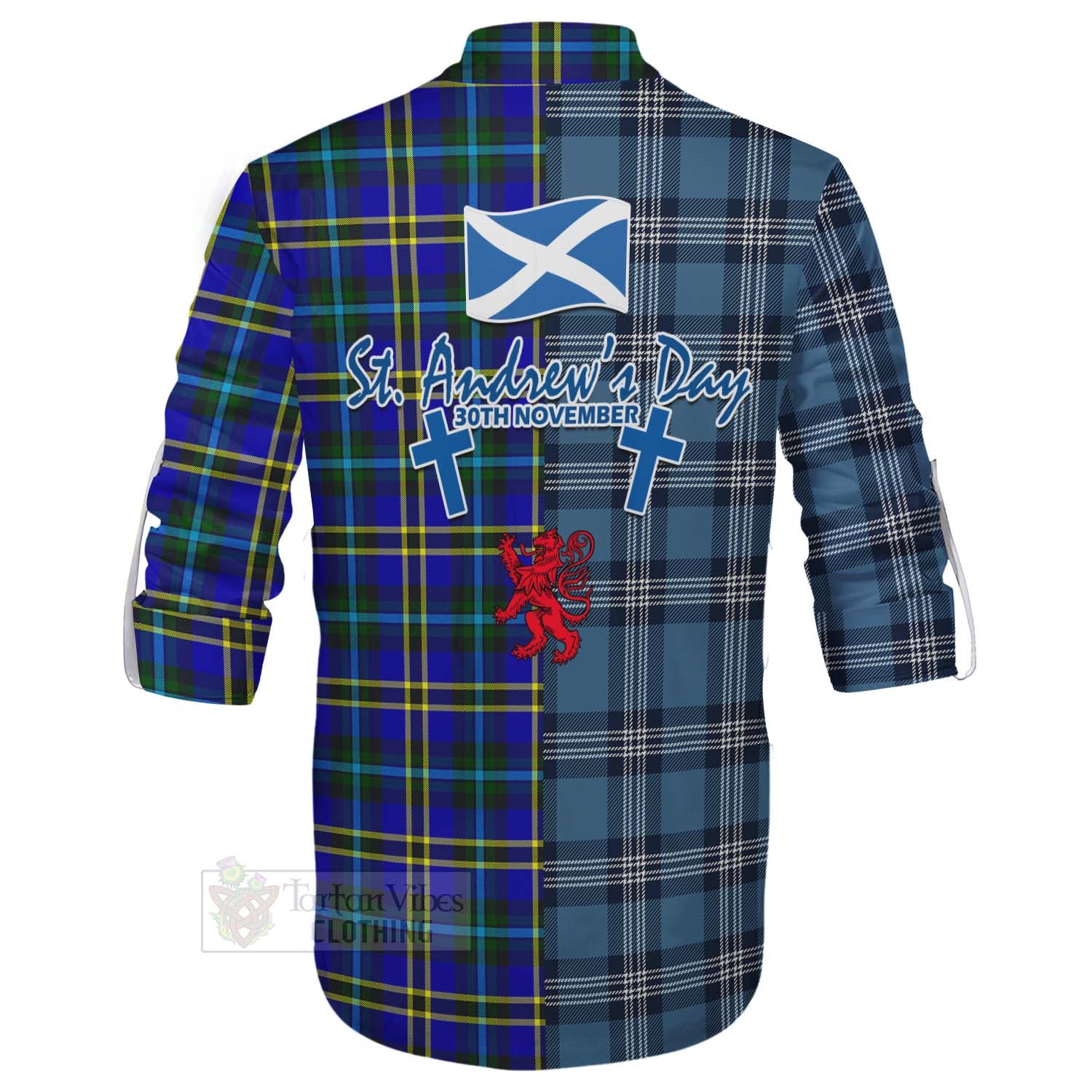 Tartan Vibes Clothing Hope Tartan Ghillie Kilt Shirt Happy St. Andrew's Day Half Tartan Style