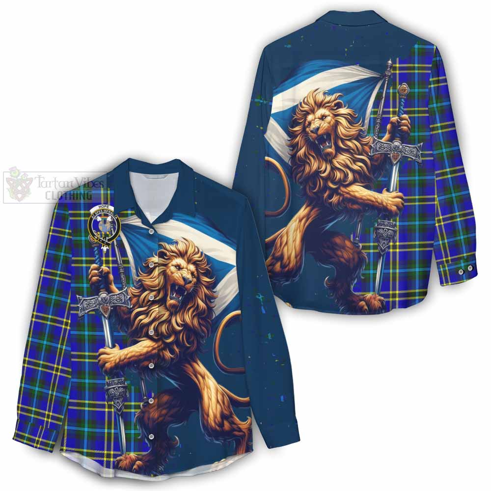 Tartan Vibes Clothing Hope Tartan Family Crest Women's Casual Shirt with Scottish Majestic Lion