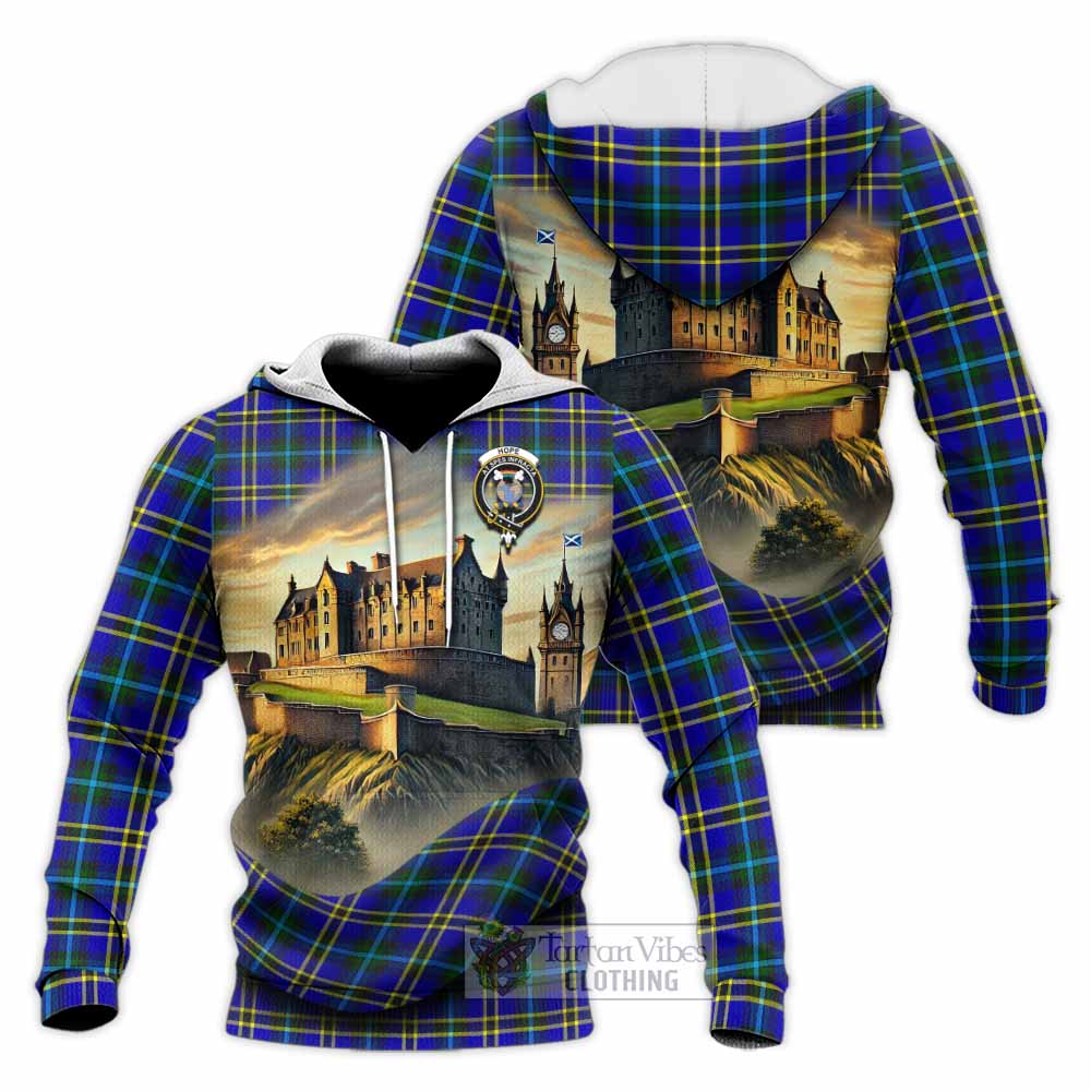 Tartan Vibes Clothing Hope Tartan Family Crest Knitted Hoodie with Scottish Ancient Castle Style