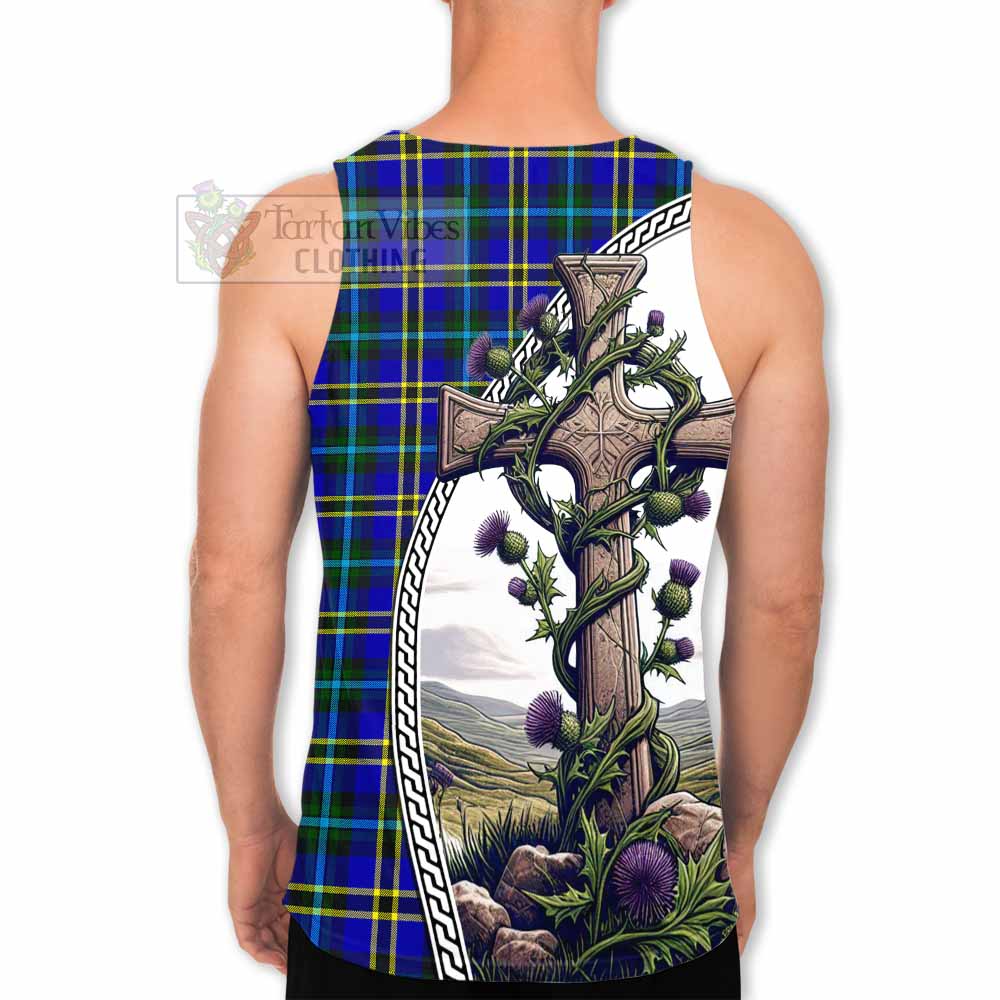 Tartan Vibes Clothing Hope Tartan Men's Tank Top with Family Crest and St. Andrew's Cross Accented by Thistle Vines