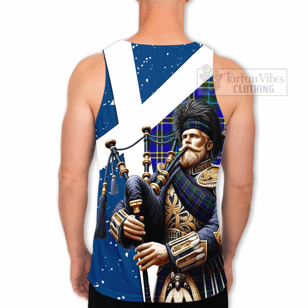 Hope Tartan Men's Tank Top with Family Crest Scottish Bagpiper Vibes