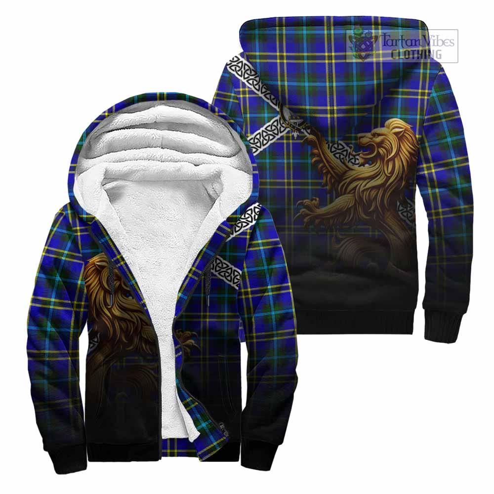 Tartan Vibes Clothing Hope Crest Tartan Sherpa Hoodie with Golden Lion Emblem Celtic Style