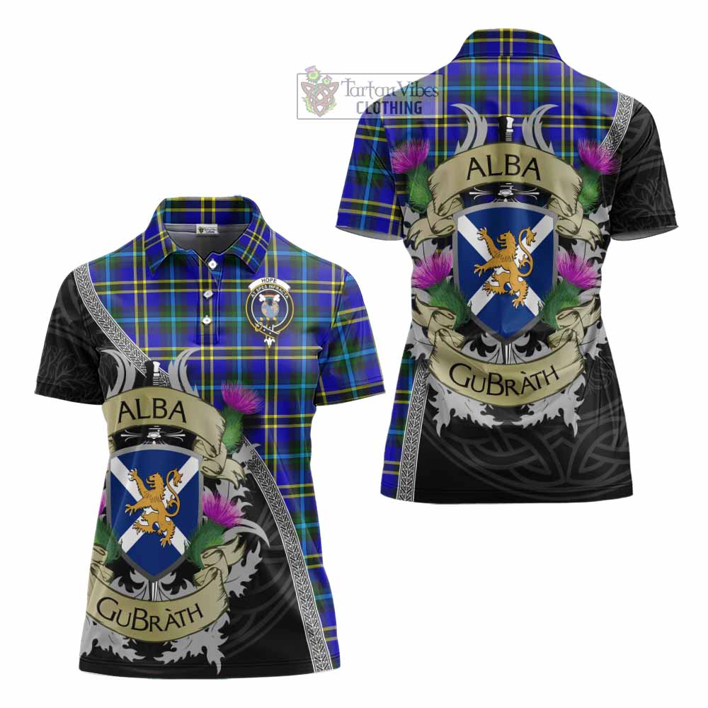 Tartan Vibes Clothing Hope Tartan Family Crest Women's Polo Shirt Lion Rampant Royal Thistle Shield Celtic Inspired