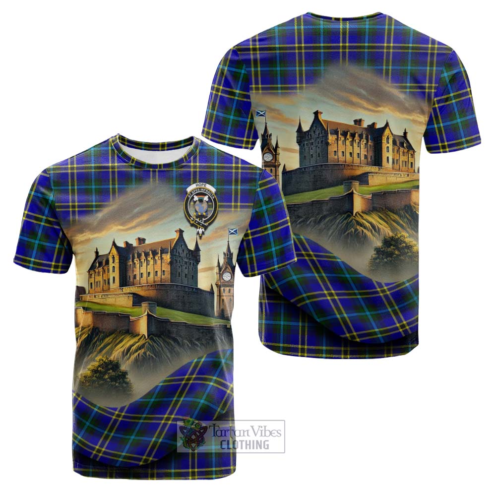Tartan Vibes Clothing Hope Tartan Family Crest Cotton T-shirt with Scottish Ancient Castle Style