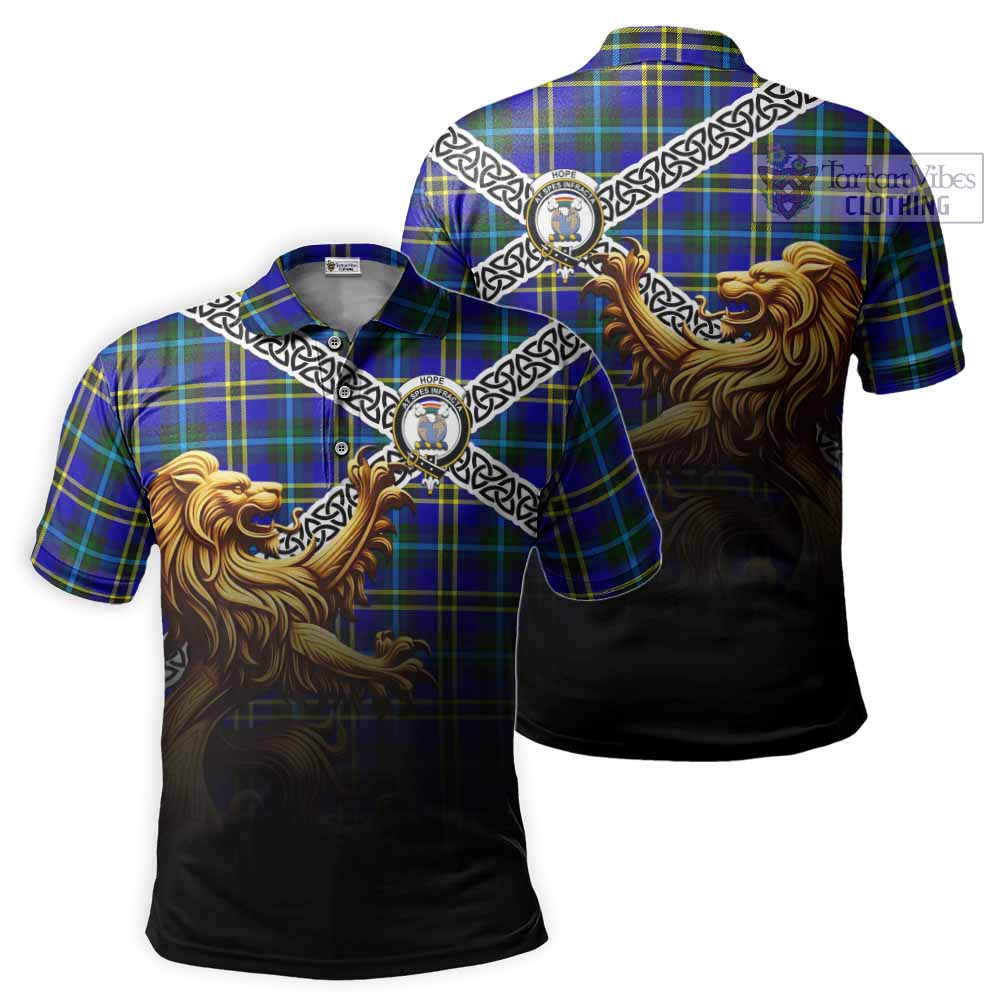 Tartan Vibes Clothing Hope Crest Tartan Polo Shirt with Golden Lion Emblem Celtic Style