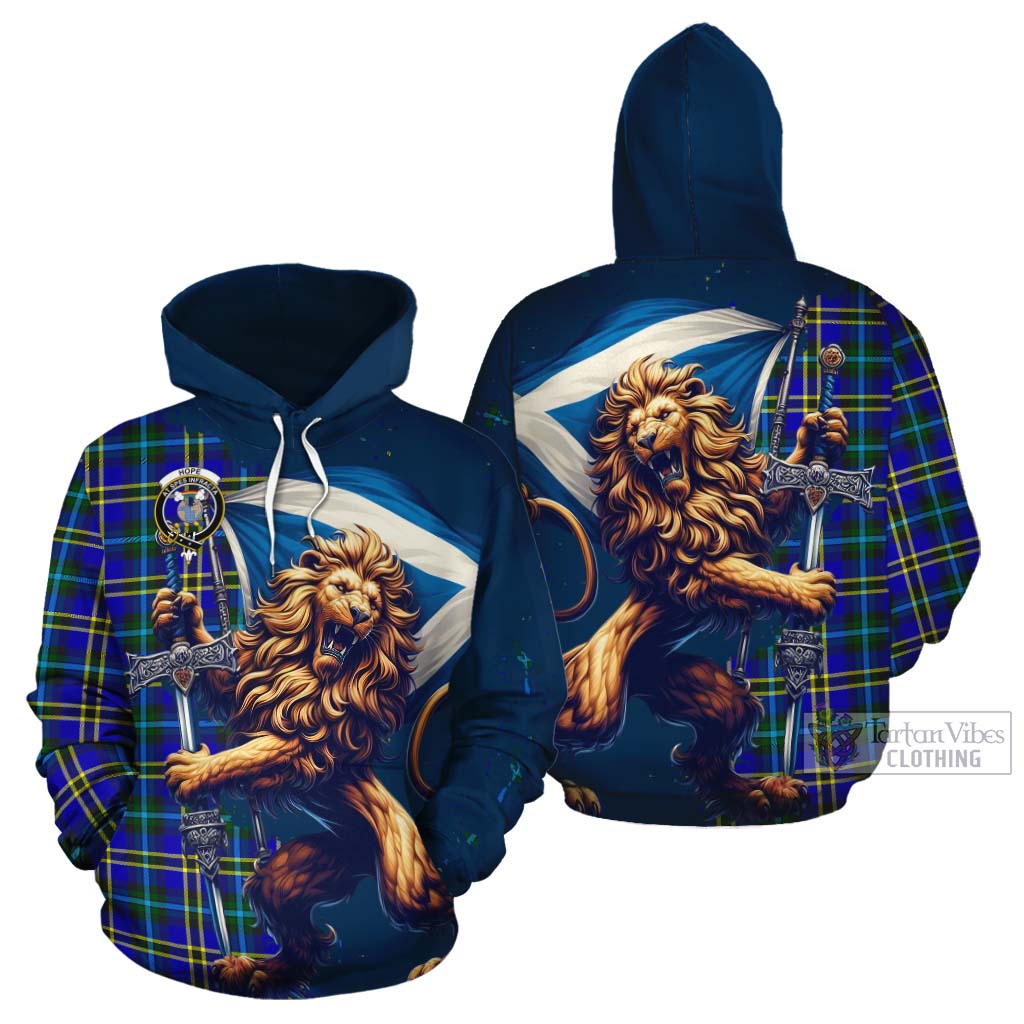 Tartan Vibes Clothing Hope Tartan Family Crest Cotton Hoodie with Scottish Majestic Lion