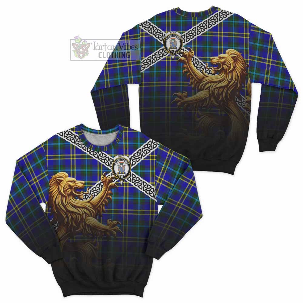 Tartan Vibes Clothing Hope Crest Tartan Sweatshirt with Golden Lion Emblem Celtic Style