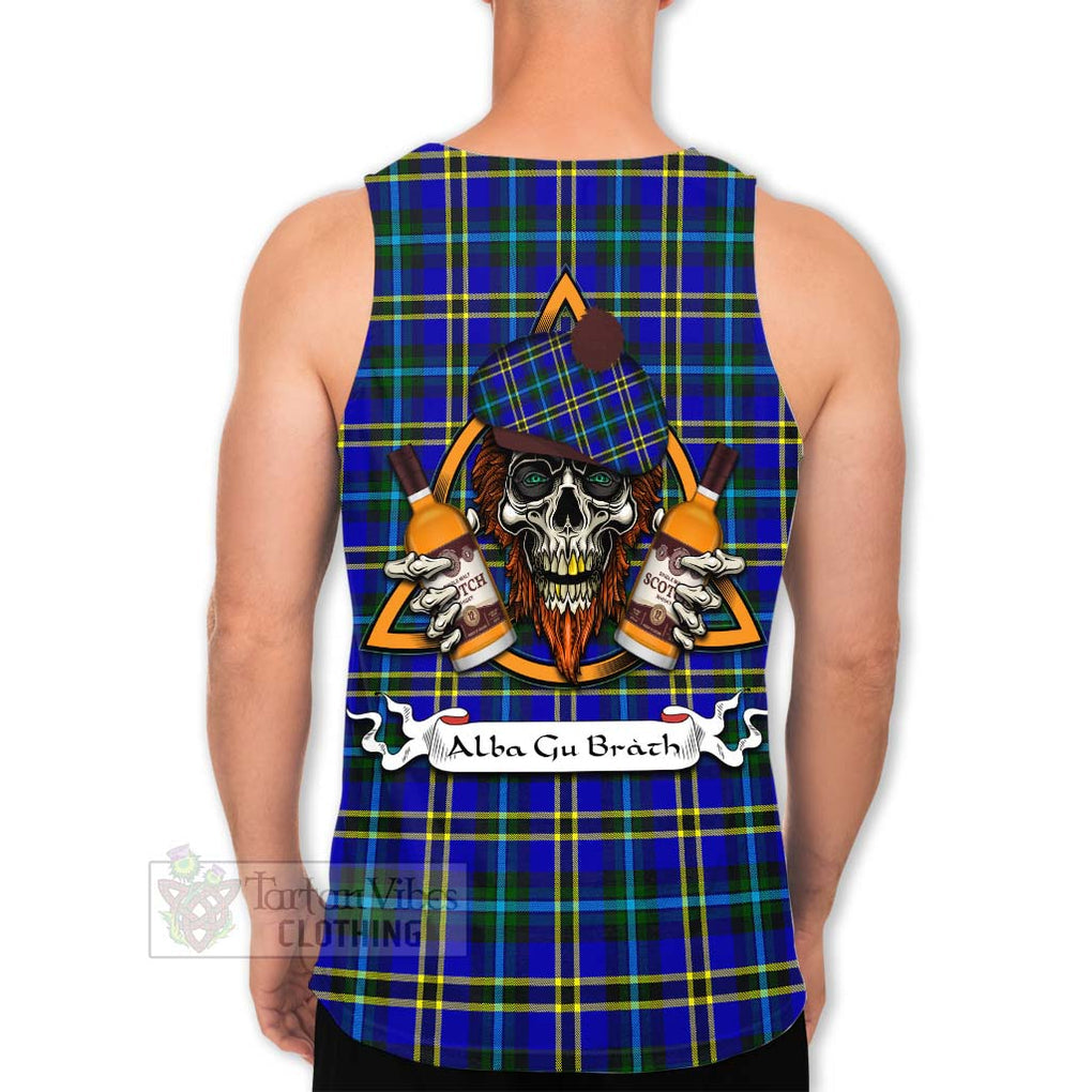 Tartan Vibes Clothing Hope Tartan Men's Tank Top with Family Crest and Bearded Skull Holding Bottles of Whiskey