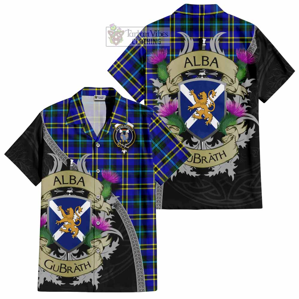 Tartan Vibes Clothing Hope Tartan Family Crest Short Sleeve Button Shirt Lion Rampant Royal Thistle Shield Celtic Inspired