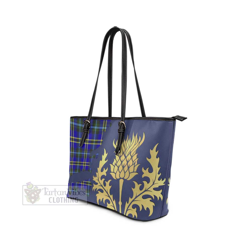 Tartan Vibes Clothing Hope Tartan Leather Tote Bag Gold Thistle Style