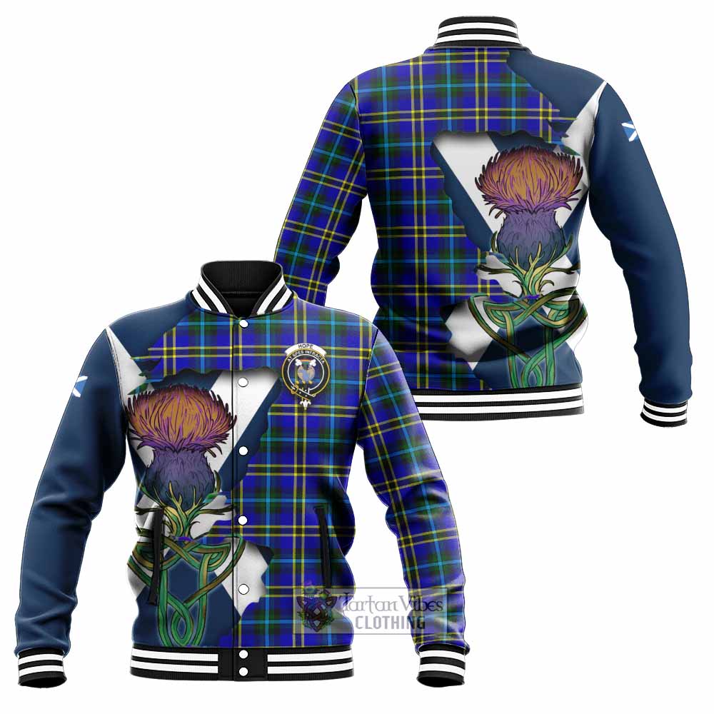 Tartan Vibes Clothing Hope Tartan Family Crest Baseball Jacket Scottish Thistle Celtic Inspired