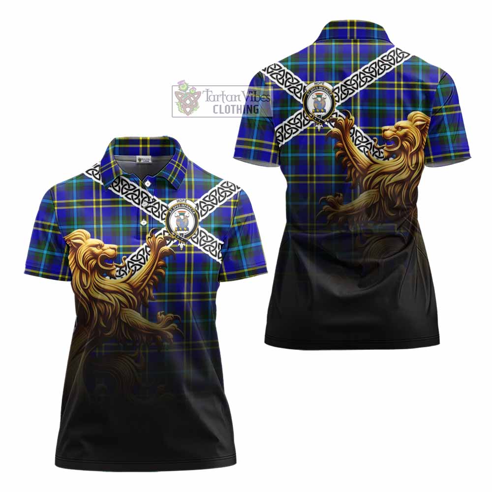 Tartan Vibes Clothing Hope Crest Tartan Women's Polo Shirt with Golden Lion Emblem Celtic Style