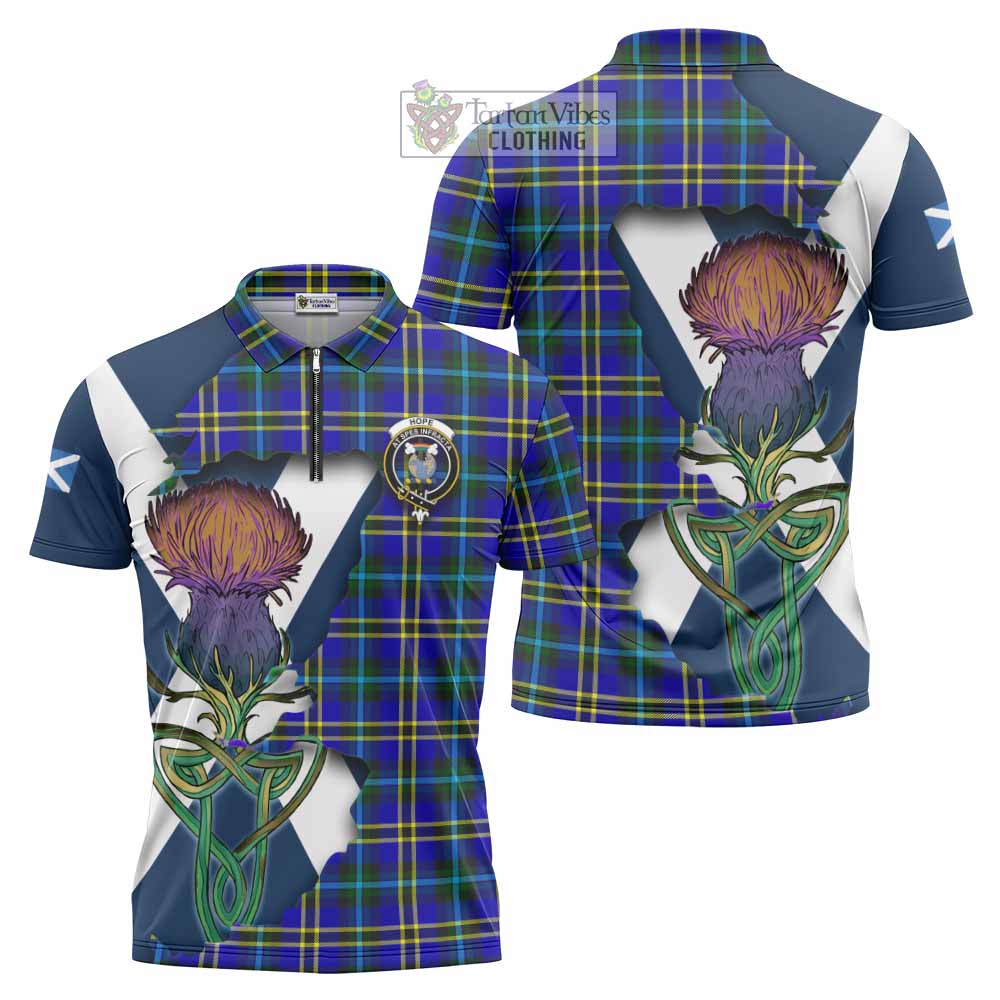 Tartan Vibes Clothing Hope Tartan Family Crest Zipper Polo Shirt Scottish Thistle Celtic Inspired