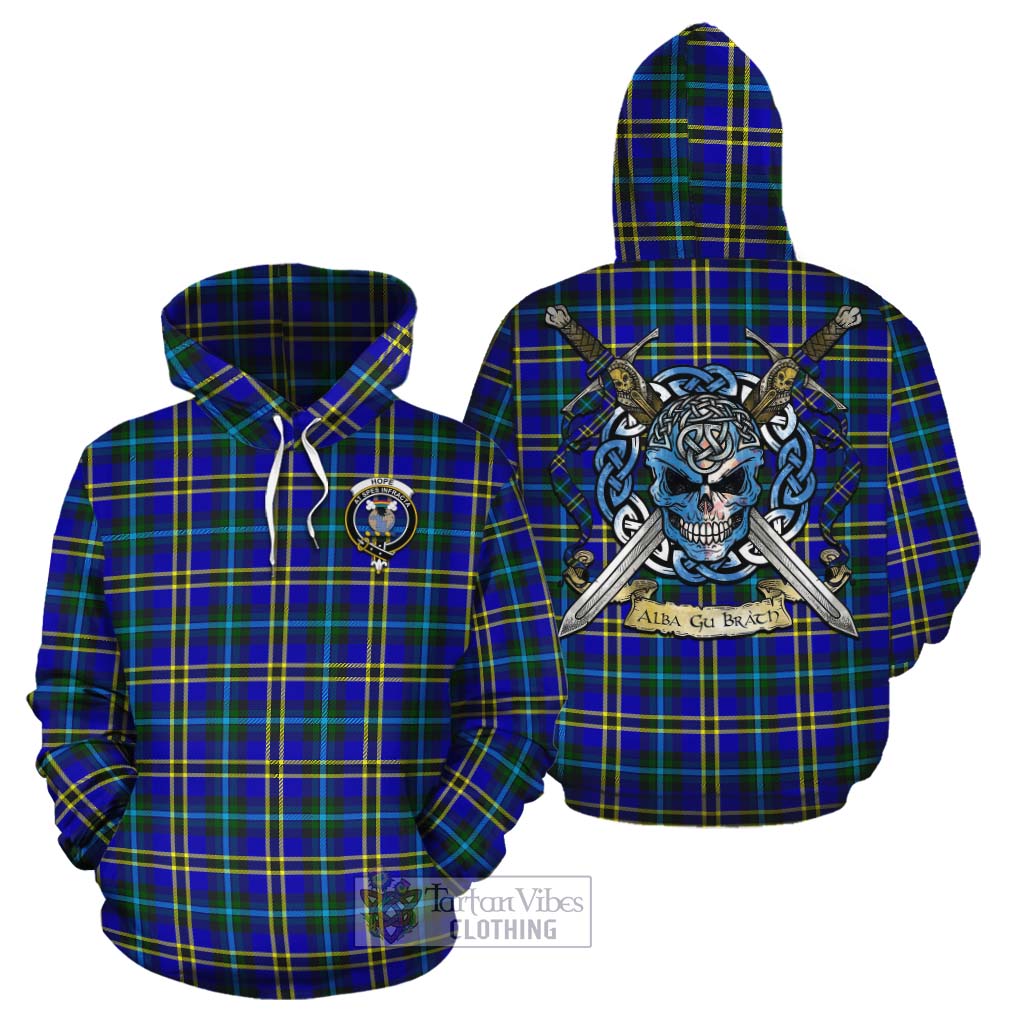 Tartan Vibes Clothing Hope Tartan Cotton Hoodie with Family Crest Celtic Skull Style