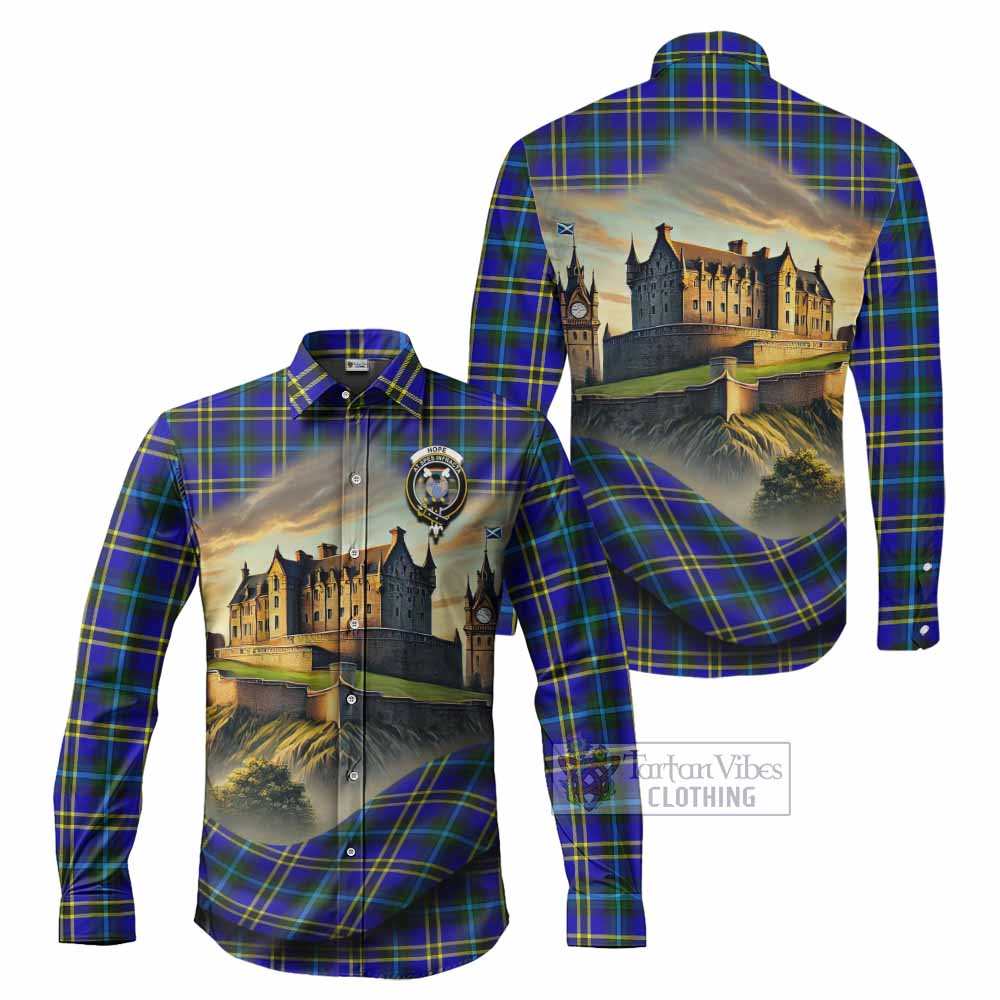 Tartan Vibes Clothing Hope Tartan Family Crest Long Sleeve Button Shirt with Scottish Ancient Castle Style