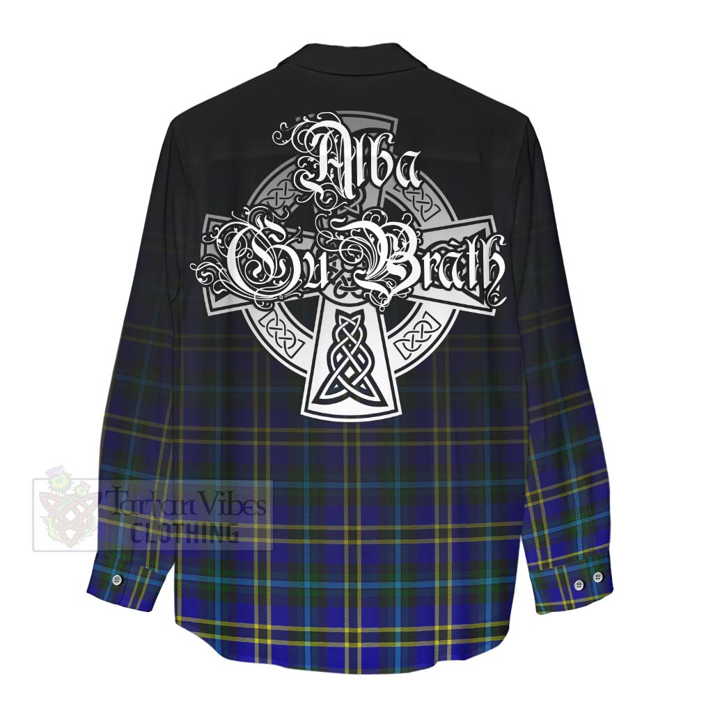 Tartan Vibes Clothing Hope Tartan Women's Casual Shirt Featuring Alba Gu Brath Family Crest Celtic Inspired