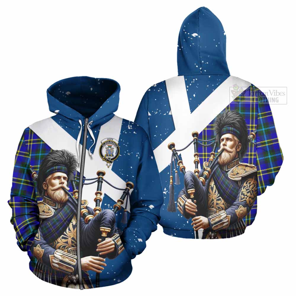Tartan Vibes Clothing Hope Tartan Hoodie with Family Crest Scottish Bagpiper Vibes