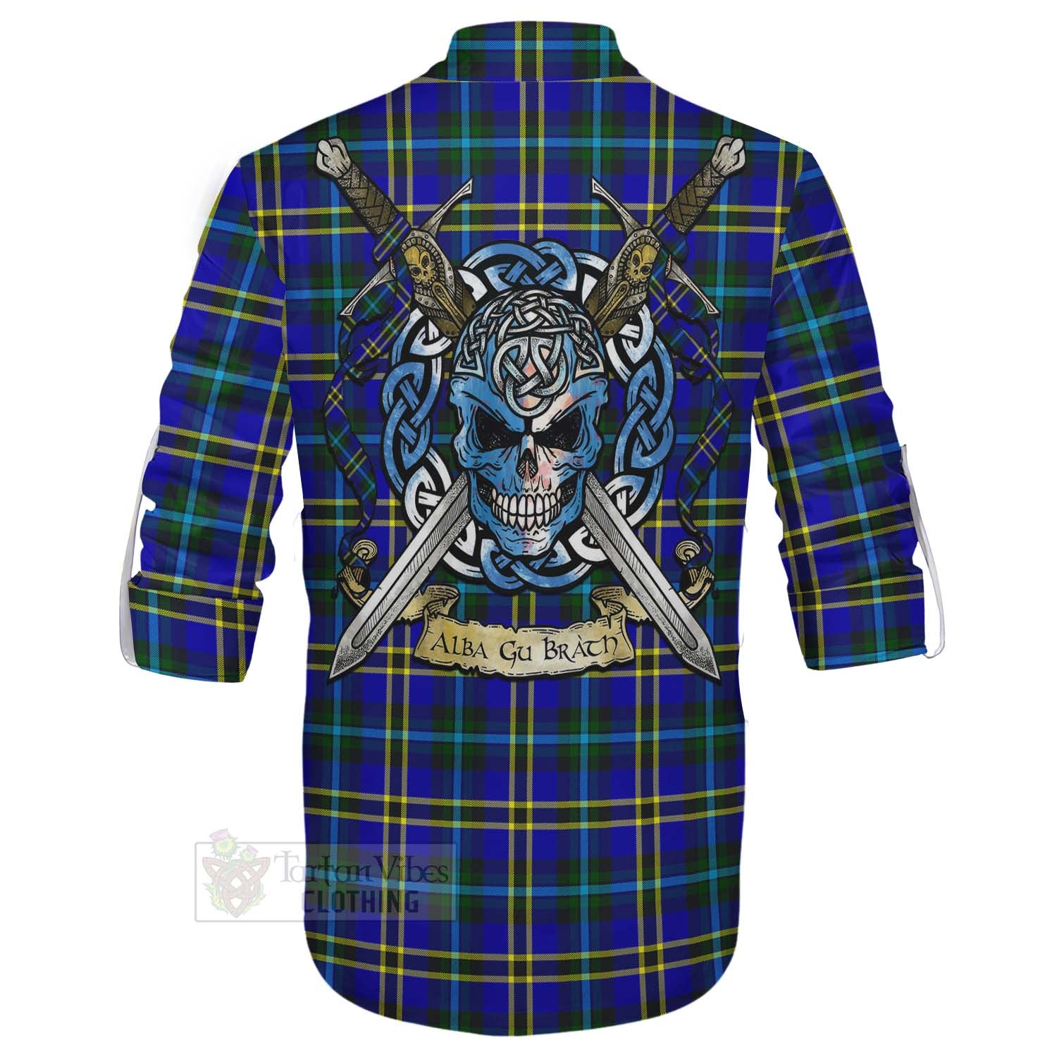 Tartan Vibes Clothing Hope Tartan Ghillie Kilt Shirt with Family Crest Celtic Skull Style