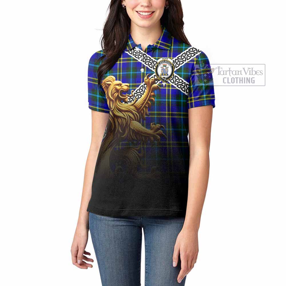 Tartan Vibes Clothing Hope Crest Tartan Women's Polo Shirt with Golden Lion Emblem Celtic Style