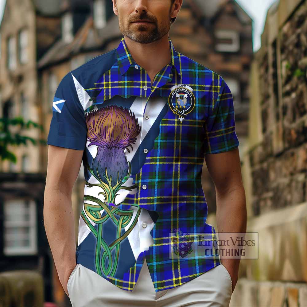 Tartan Vibes Clothing Hope Tartan Family Crest Short Sleeve Button Shirt Scottish Thistle Celtic Inspired
