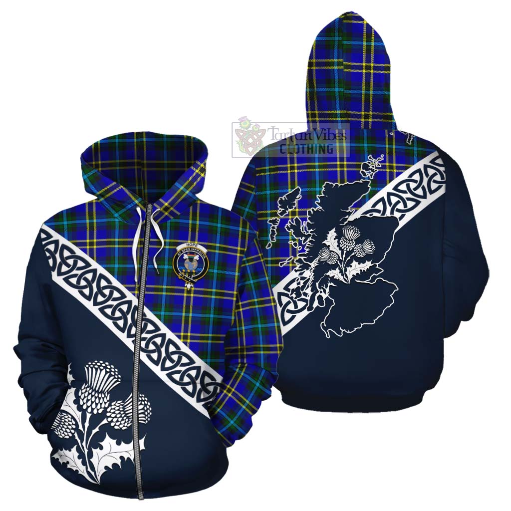 Tartan Vibes Clothing Hope Tartan Cotton Hoodie Featuring Thistle and Scotland Map