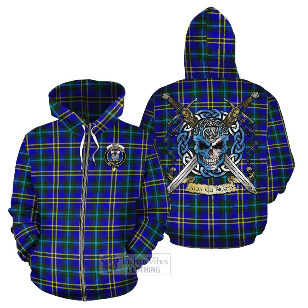 Tartan Vibes Clothing Hope Tartan Cotton Hoodie with Family Crest Celtic Skull Style