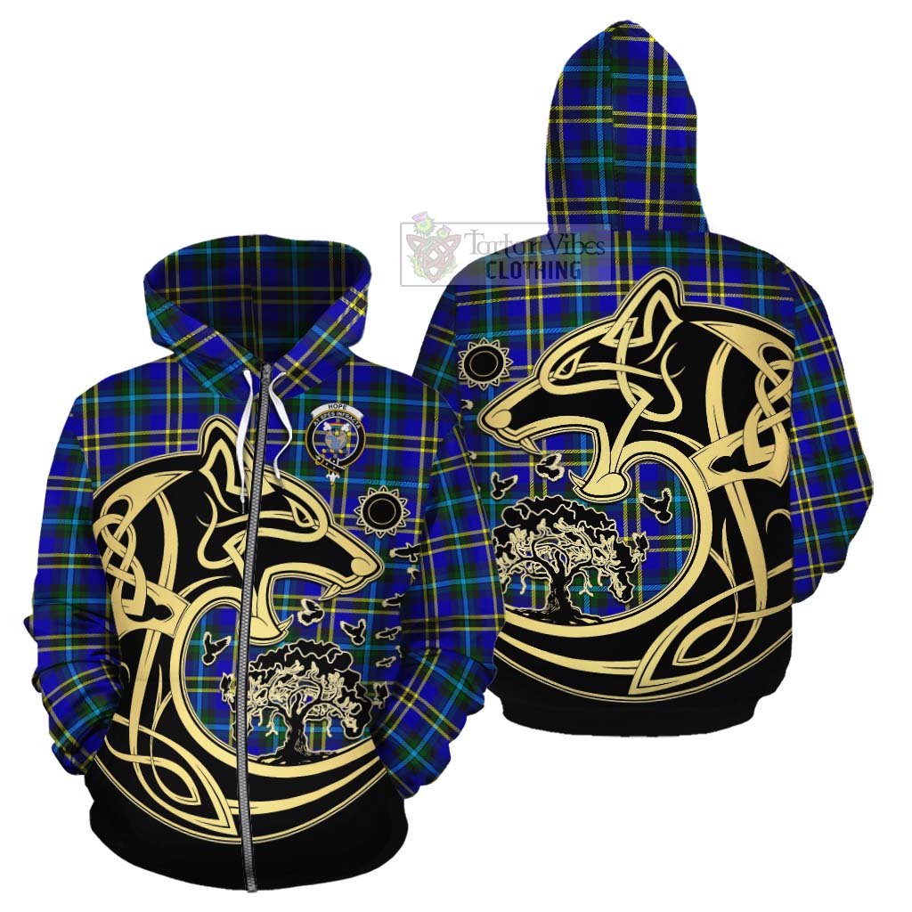 Tartan Vibes Clothing Hope Tartan Cotton Hoodie with Family Crest Celtic Wolf Style