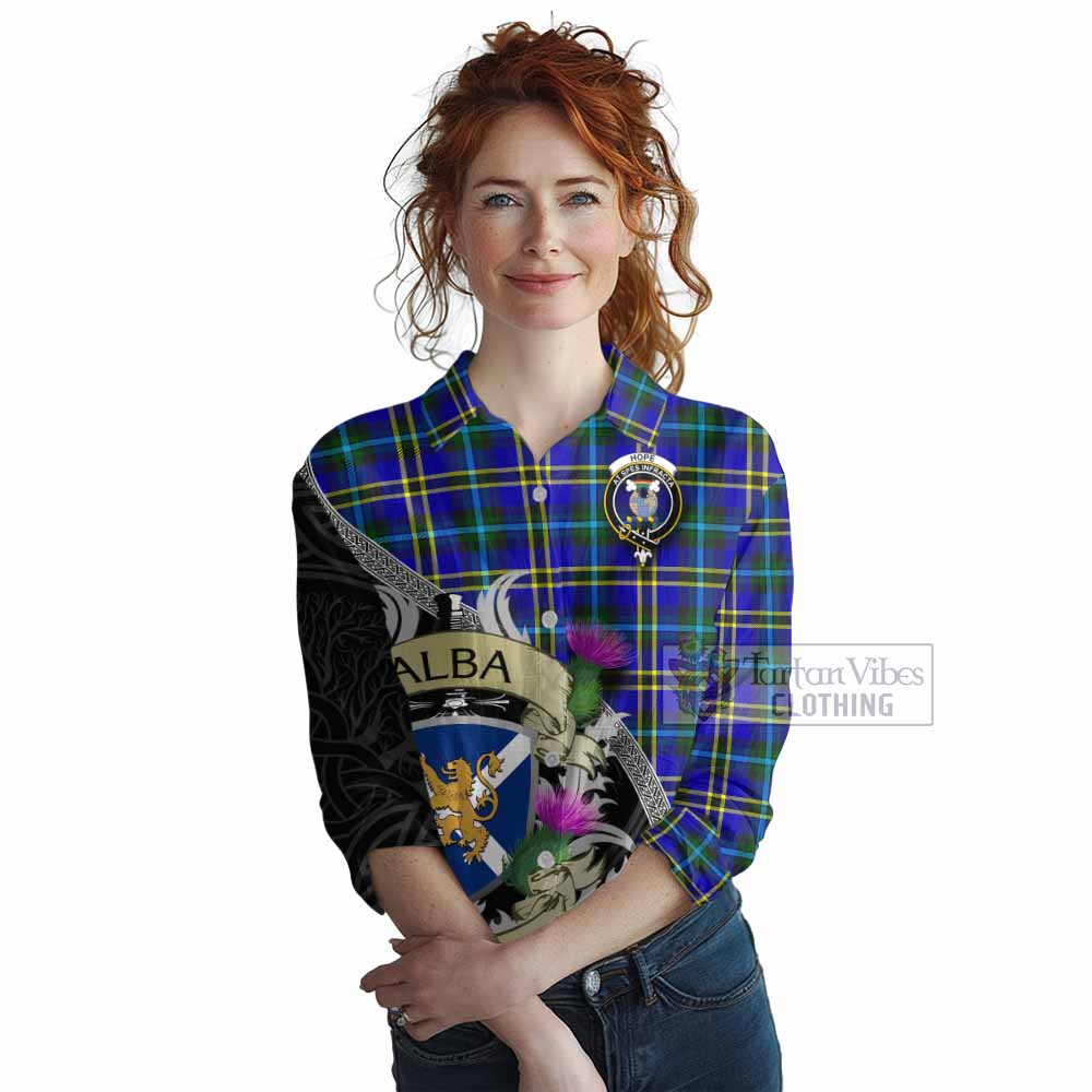 Tartan Vibes Clothing Hope Tartan Family Crest Women's Casual Shirt Lion Rampant Royal Thistle Shield Celtic Inspired