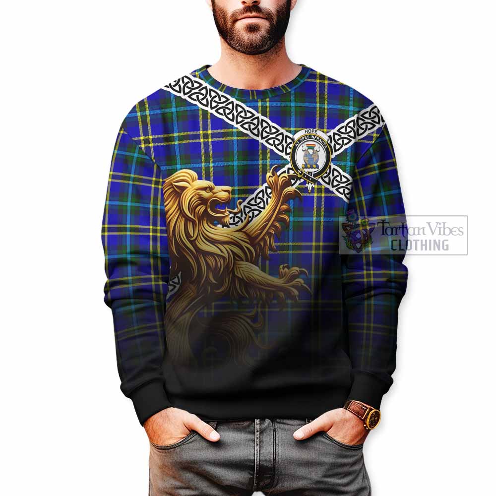 Tartan Vibes Clothing Hope Crest Tartan Sweatshirt with Golden Lion Emblem Celtic Style