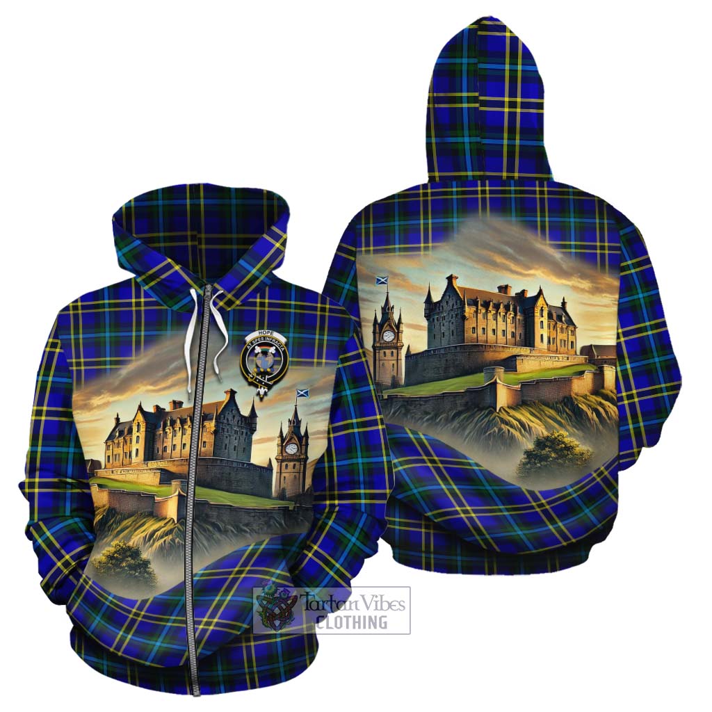 Tartan Vibes Clothing Hope Tartan Family Crest Cotton Hoodie with Scottish Ancient Castle Style
