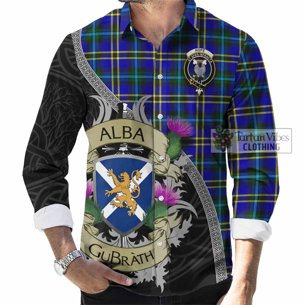 Tartan Vibes Clothing Hope Tartan Family Crest Long Sleeve Button Shirt Lion Rampant Royal Thistle Shield Celtic Inspired