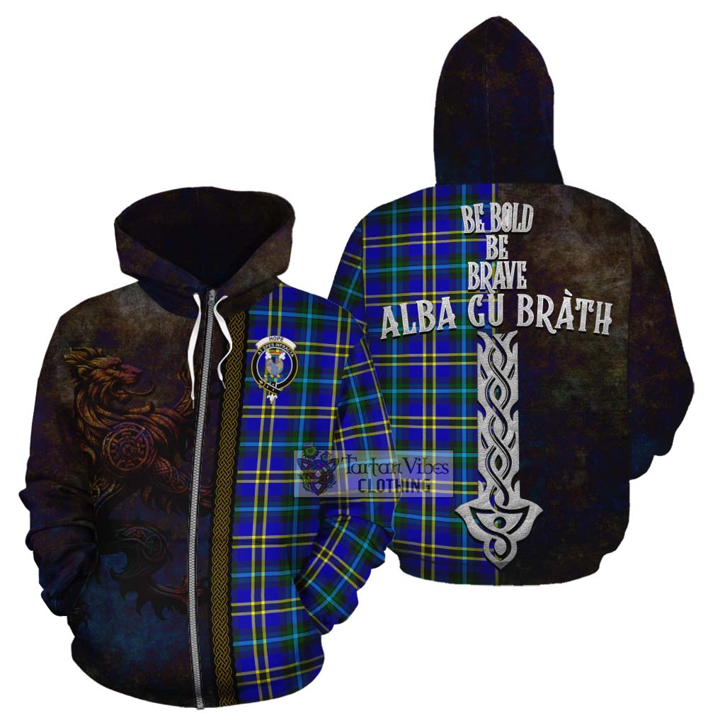 Tartan Vibes Clothing Hope Tartan Family Crest Cotton Hoodie Alba Gu Brath Be Brave Lion Ancient Style
