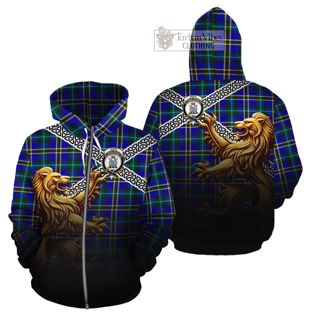 Tartan Vibes Clothing Hope Crest Tartan Cotton Hoodie with Golden Lion Emblem Celtic Style