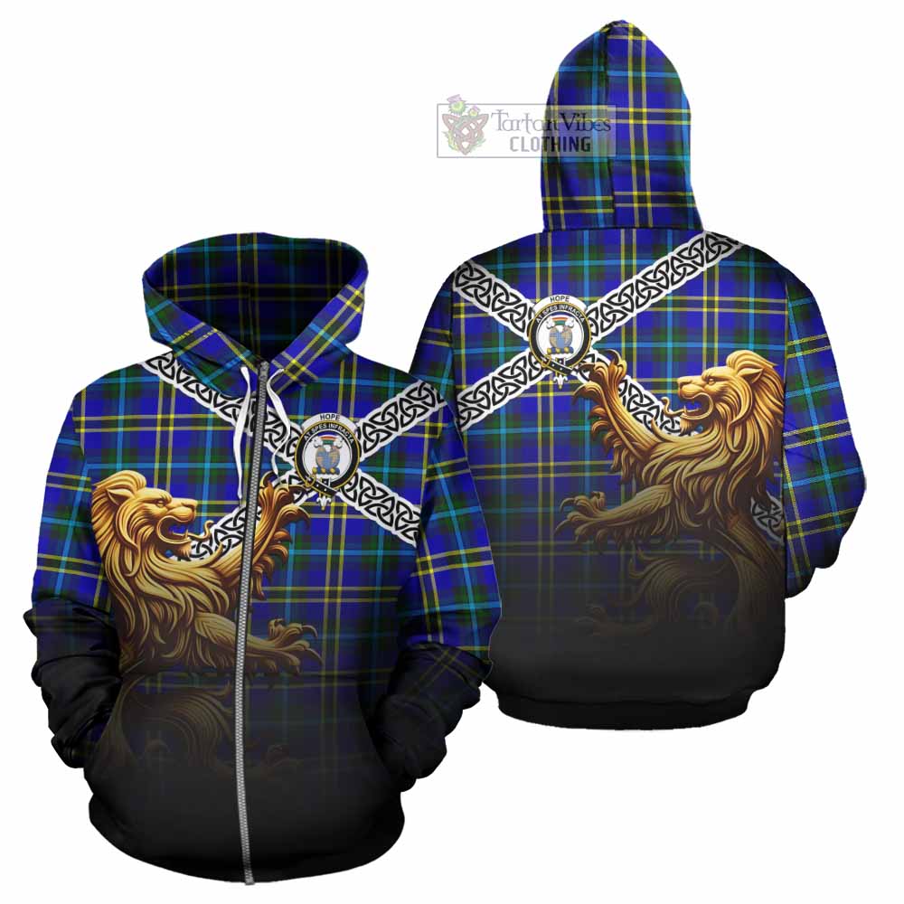 Tartan Vibes Clothing Hope Crest Tartan Hoodie with Golden Lion Emblem Celtic Style