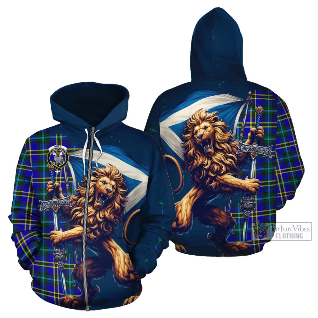 Tartan Vibes Clothing Hope Tartan Family Crest Cotton Hoodie with Scottish Majestic Lion