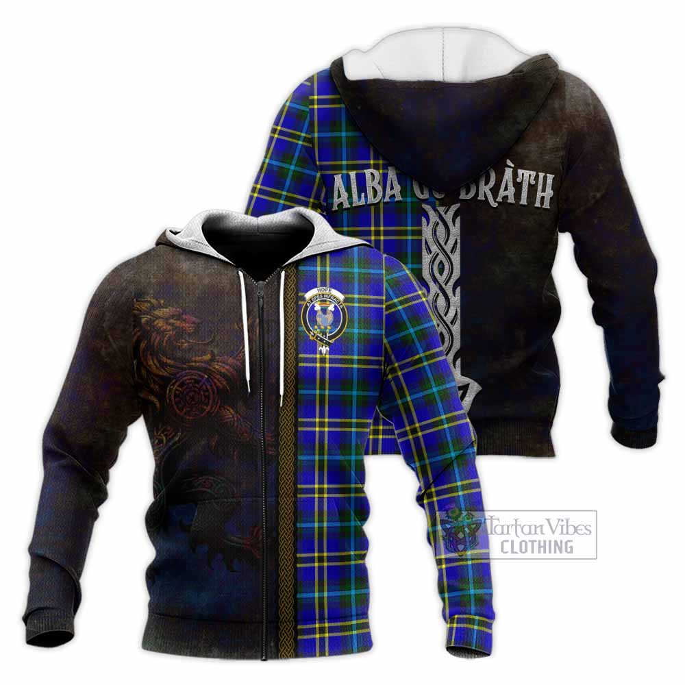 Tartan Vibes Clothing Hope Tartan Family Crest Knitted Hoodie Alba Gu Brath Be Brave Lion Ancient Style