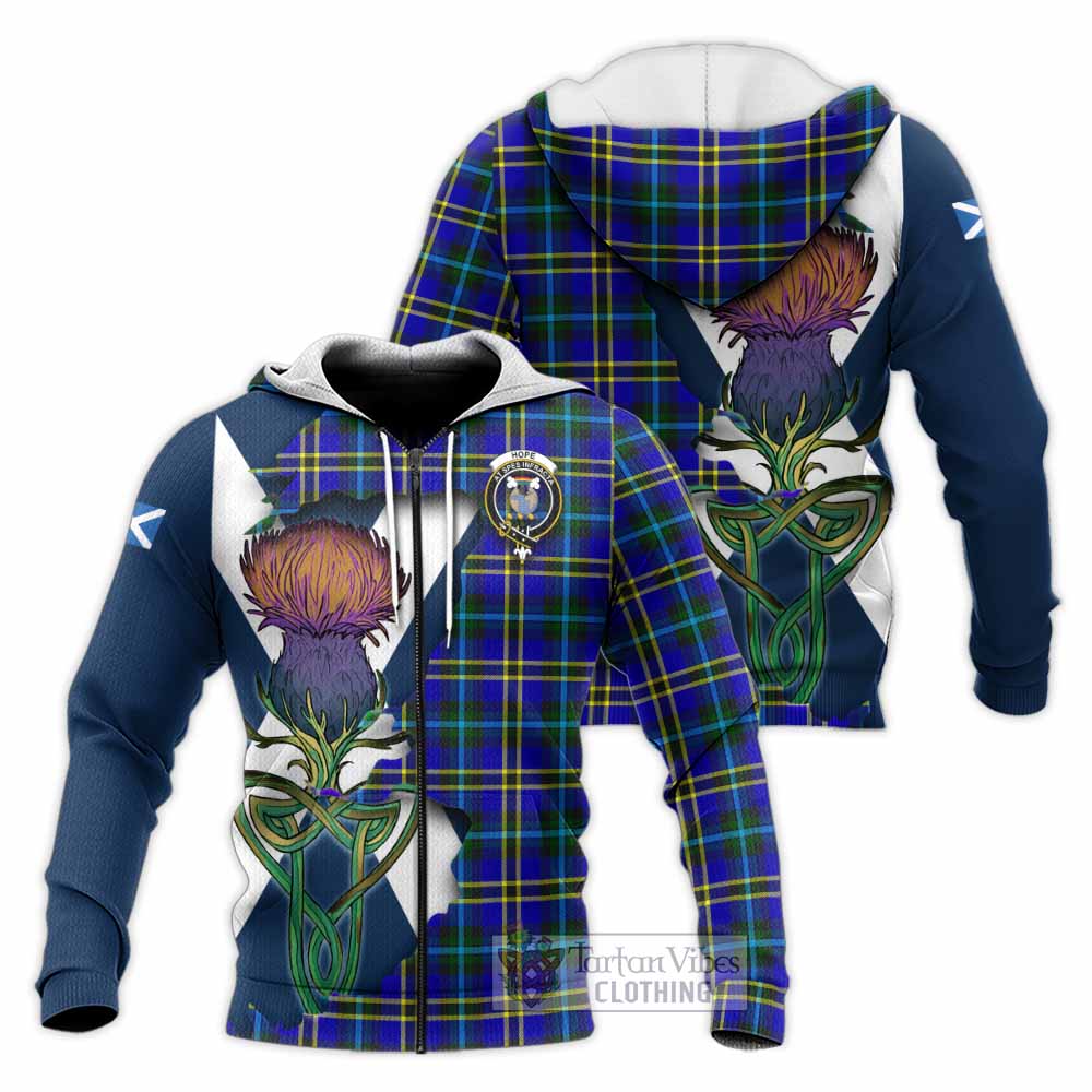 Tartan Vibes Clothing Hope Tartan Family Crest Knitted Hoodie Scottish Thistle Celtic Inspired