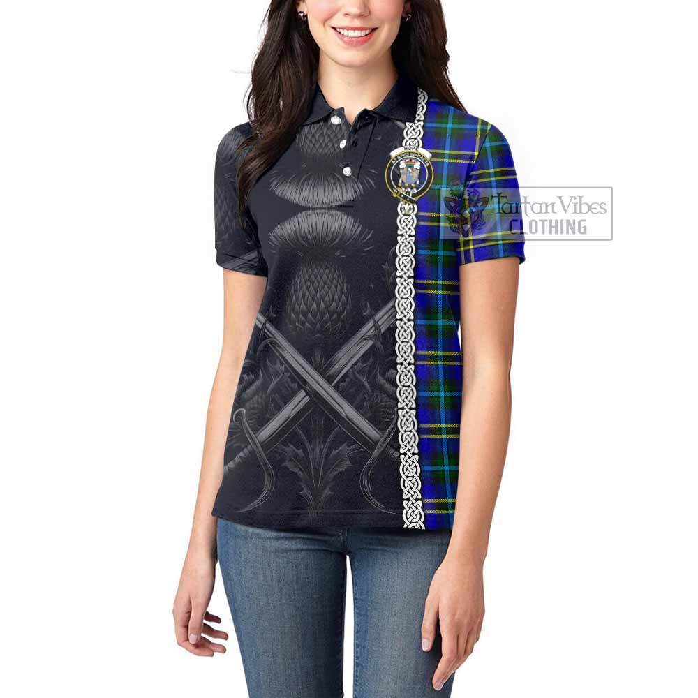 Tartan Vibes Clothing Hope Tartan Women's Polo Shirt with Family Crest Cross Sword Thistle Celtic Vibes