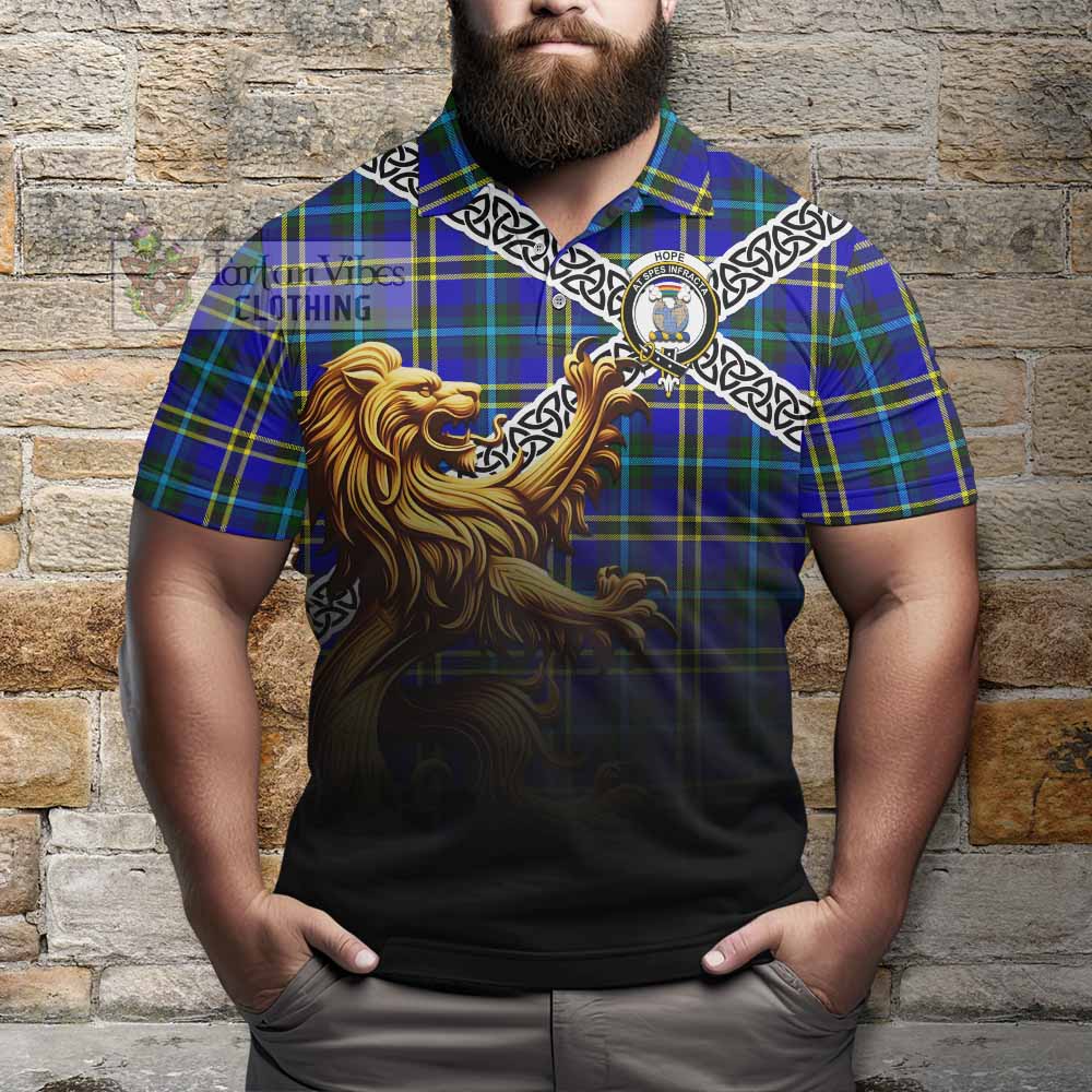 Tartan Vibes Clothing Hope Crest Tartan Polo Shirt with Golden Lion Emblem Celtic Style