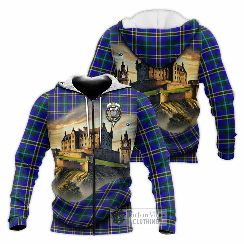 Tartan Vibes Clothing Hope Tartan Family Crest Knitted Hoodie with Scottish Ancient Castle Style