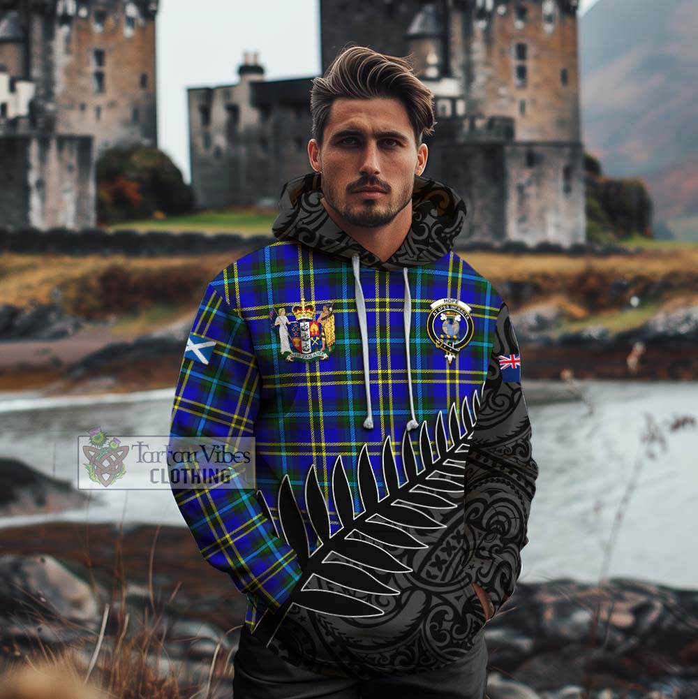 Tartan Vibes Clothing Hope Crest Tartan Cotton Hoodie with New Zealand Silver Fern Half Style
