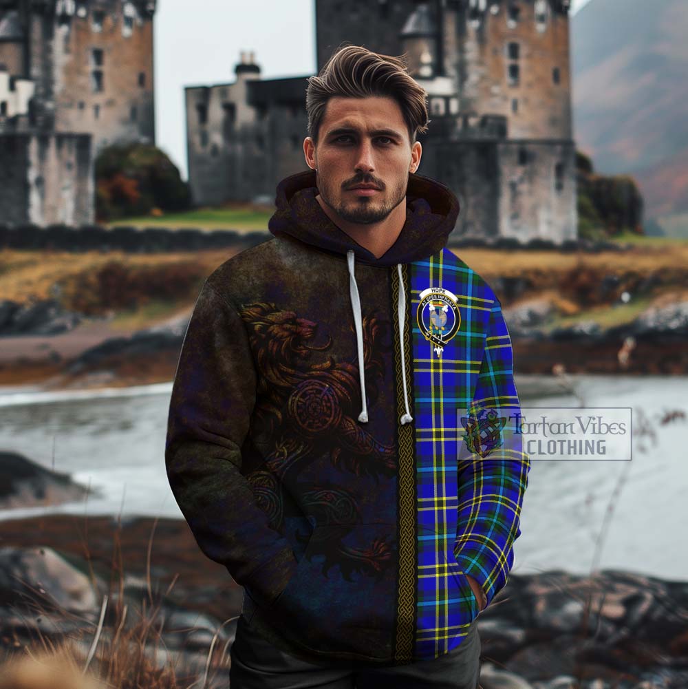 Tartan Vibes Clothing Hope Tartan Family Crest Cotton Hoodie Alba Gu Brath Be Brave Lion Ancient Style