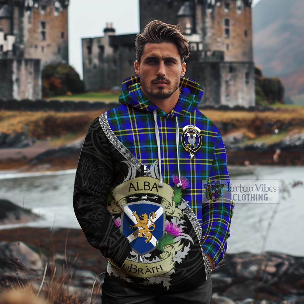 Tartan Vibes Clothing Hope Tartan Family Crest Cotton Hoodie Lion Rampant Royal Thistle Shield Celtic Inspired